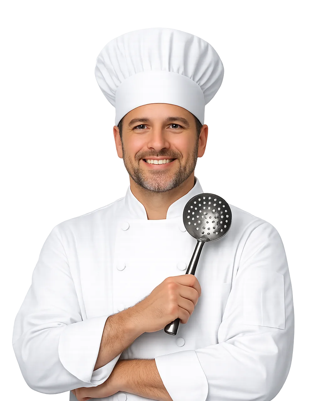 Cocinero con chaquetilla blanca y gorro de chef, imagen de TuMesaYa para restaurantes